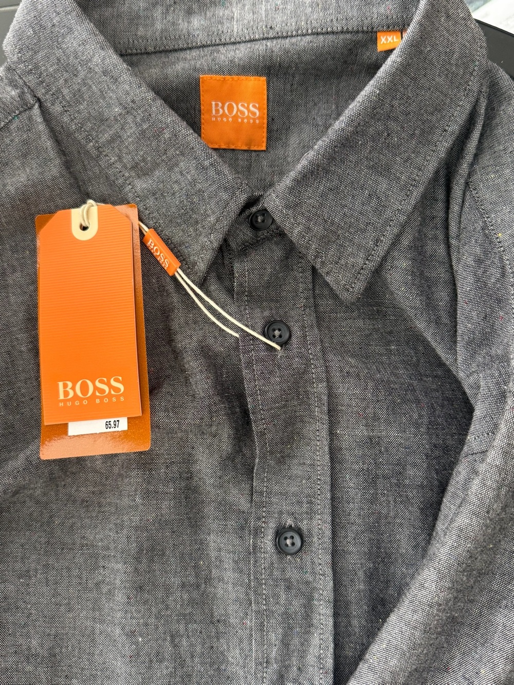 BOSS Orange Hugo Boss Men’s XXL Gray Flecked Button Down Shirt NWT